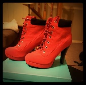 Red Lace-up Ankle Boot-Size 7